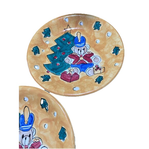 Three Gibson Festive Christmas Nutcracker Bear 11'1/8" Yellow Dinner Plates - Picture 6 of 11